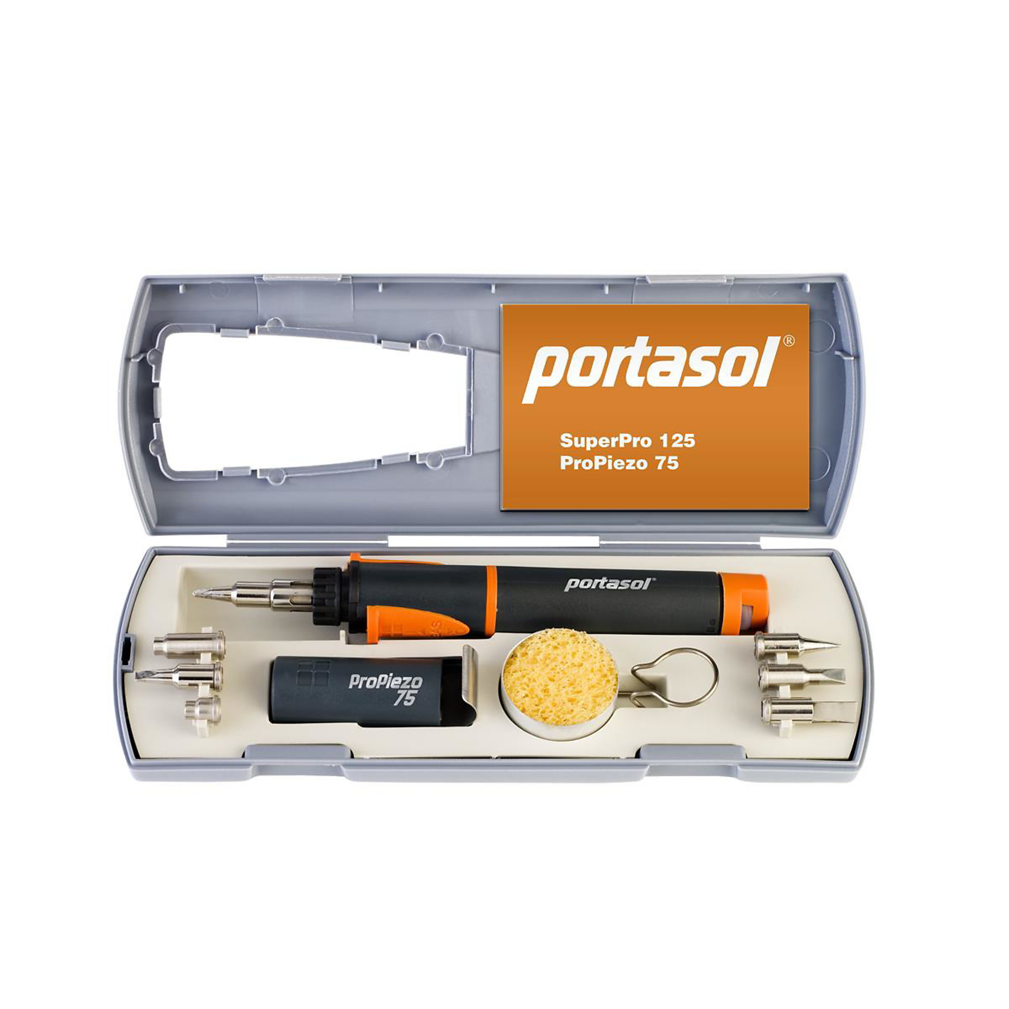 Portasol Soldering Iron Kit — 15–75 Watts, 2,372°F Max, Butane Powered, Self-Igniting, Model# PTLPP-1K